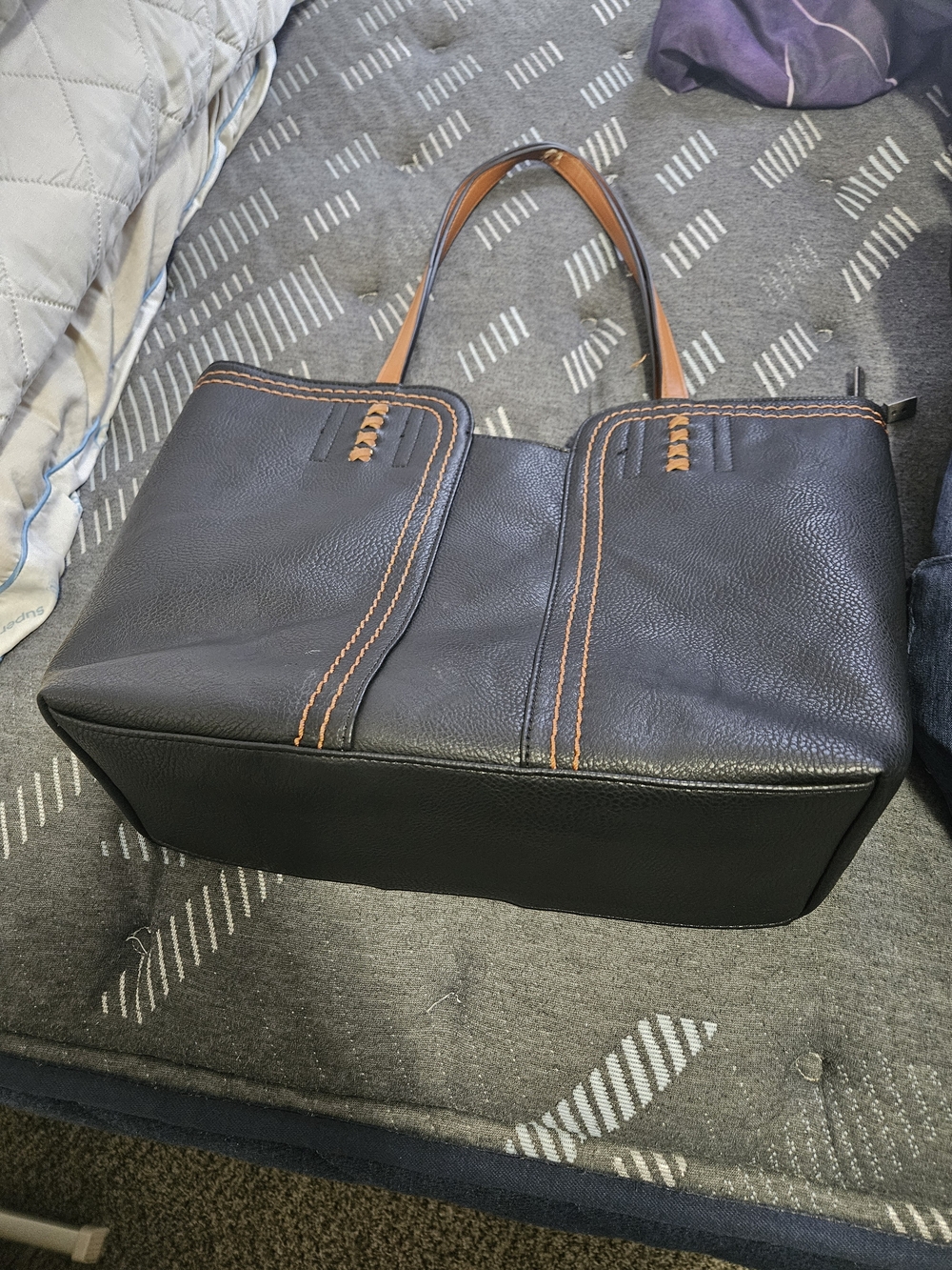 Montana West Black Tote Bag with Brown Accents